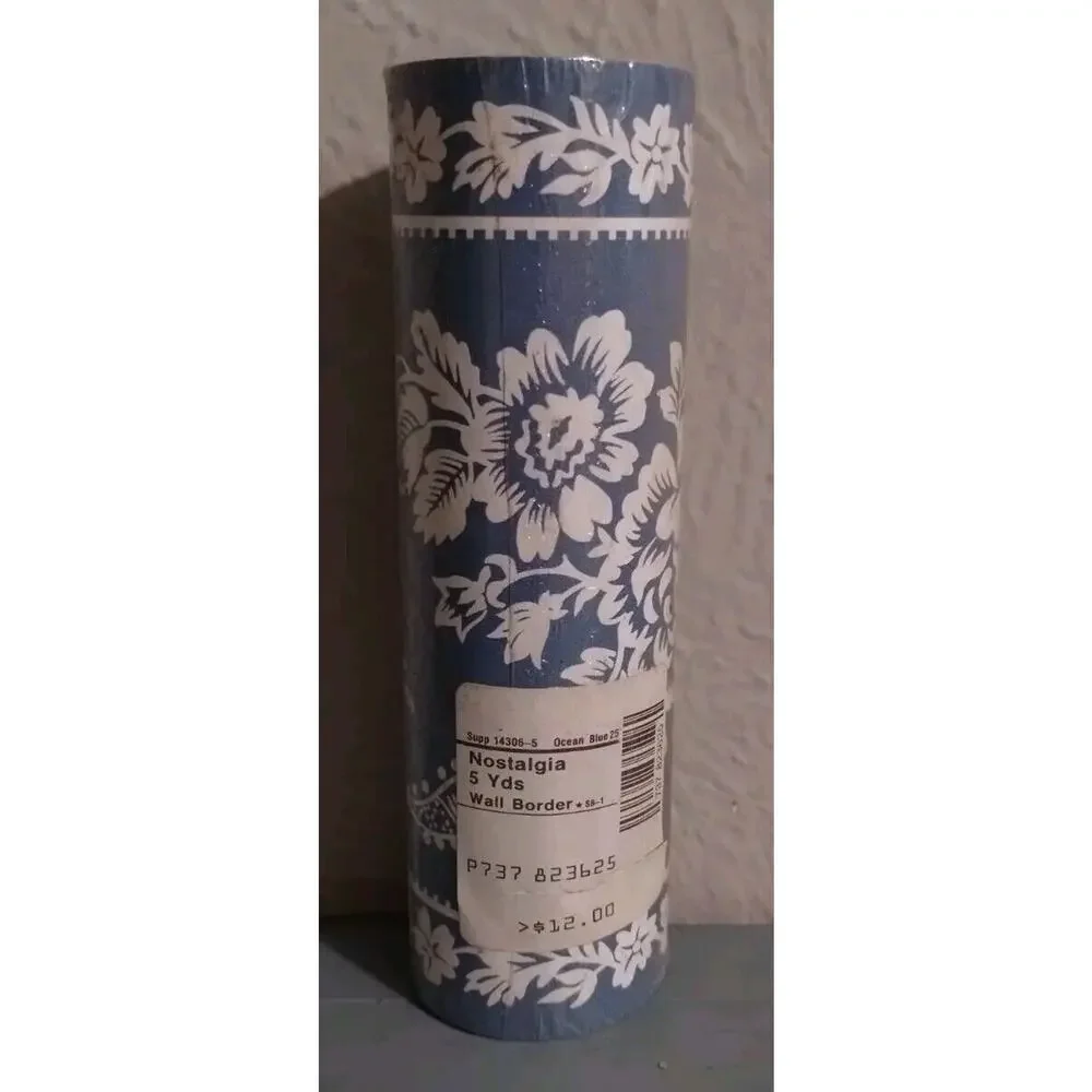 Nostalgia Wall Border - Ocean Blue - Floral Ribbons - New Old Stock - 5 yds